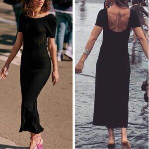 BEST Sezane Joey Midi Dress Small Black Noir French Knit Classic Low Back